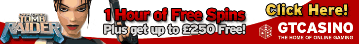Golden Tiger a casino rewards partnet is giving 1 Hour of FREE Spins playing Tomb Raider no deposit required and keep your wins